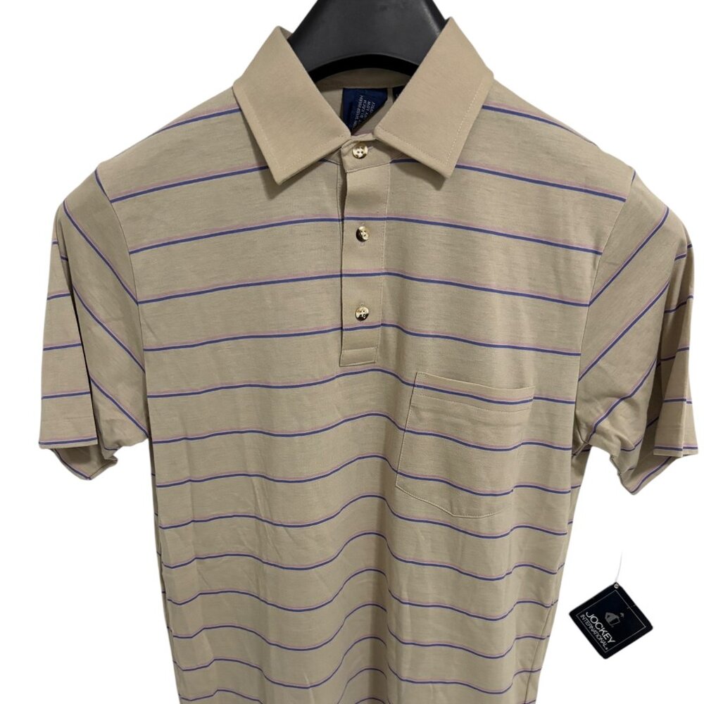 Vintage Jockey Men's Striped Short Sleeve Polo Shirt Size Medium NWT
